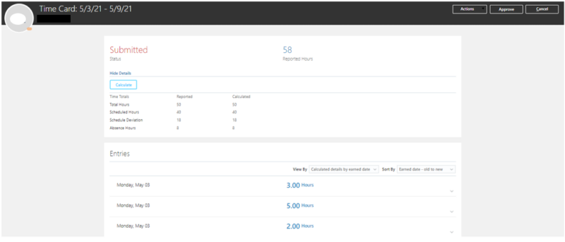 Oracle HCM Cloud - Change Manager view of Time card approval