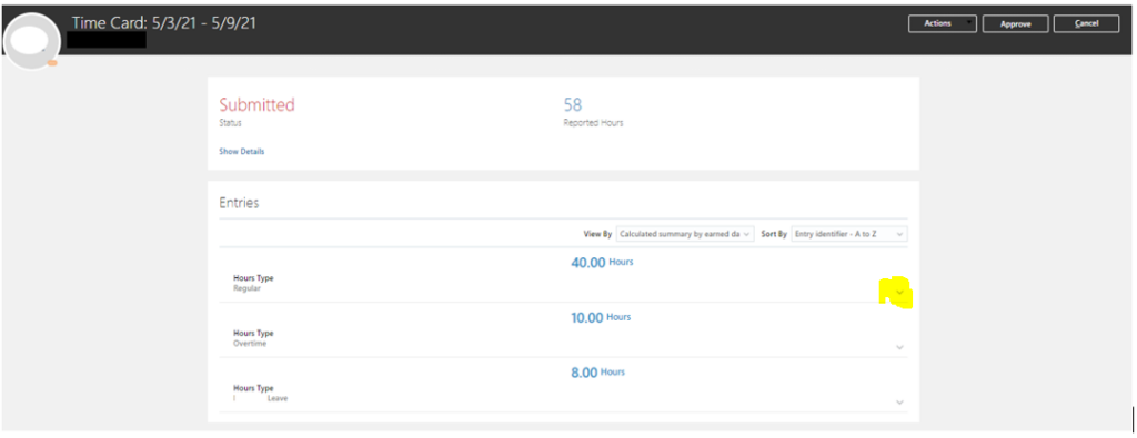 Oracle HCM Cloud - Change Manager view of Time card approval