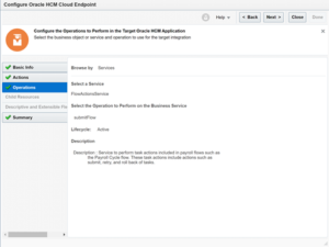 Selection of Flow Action Service in Operations Pane | Oracle HCM Cloud