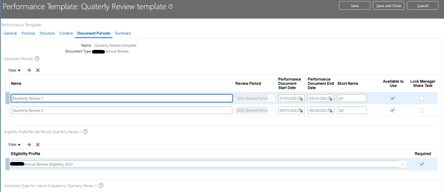 Performance Template | Document Periods | Oracle HCM Cloud