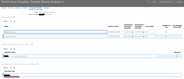 Performance Template | Document Periods | Oracle HCM Cloud