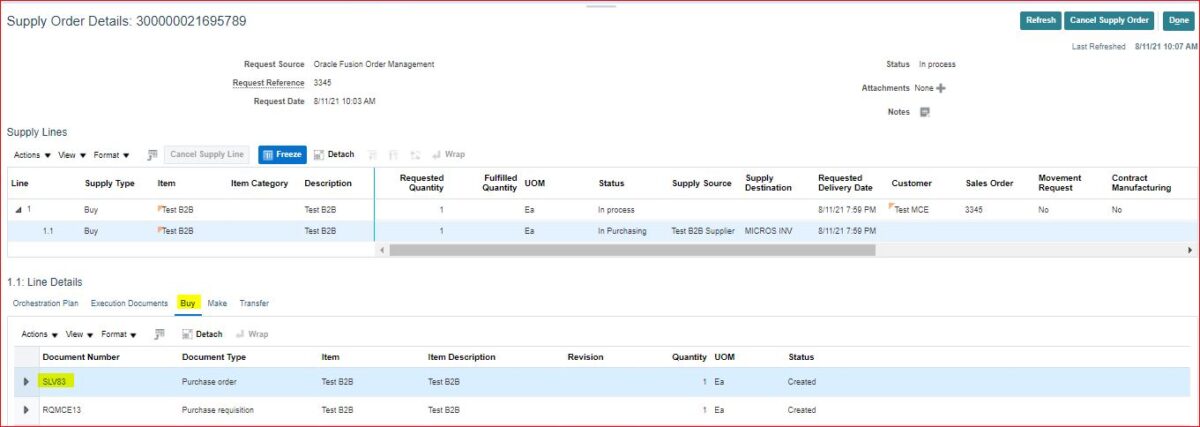 Depending on the BPA-procurement setups, user can view the purchase order number which is generated by system